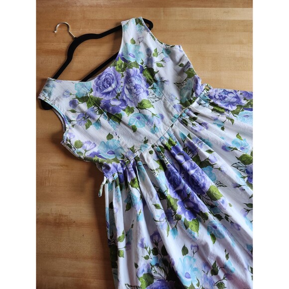 1950s Fit and Flare Floral Cotton Swing Dress: Petite Vintage Dress, Womens L/XL - Picture 5 of 12